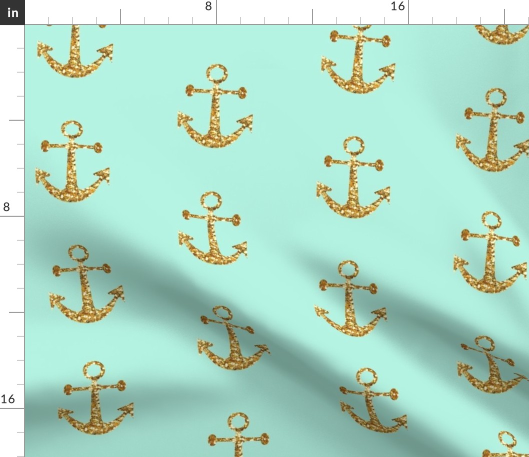 Anchors Aweigh in Gold Glitter and Mint