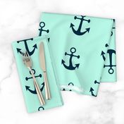 Anchors Aweigh in Nautical Navy and Mint