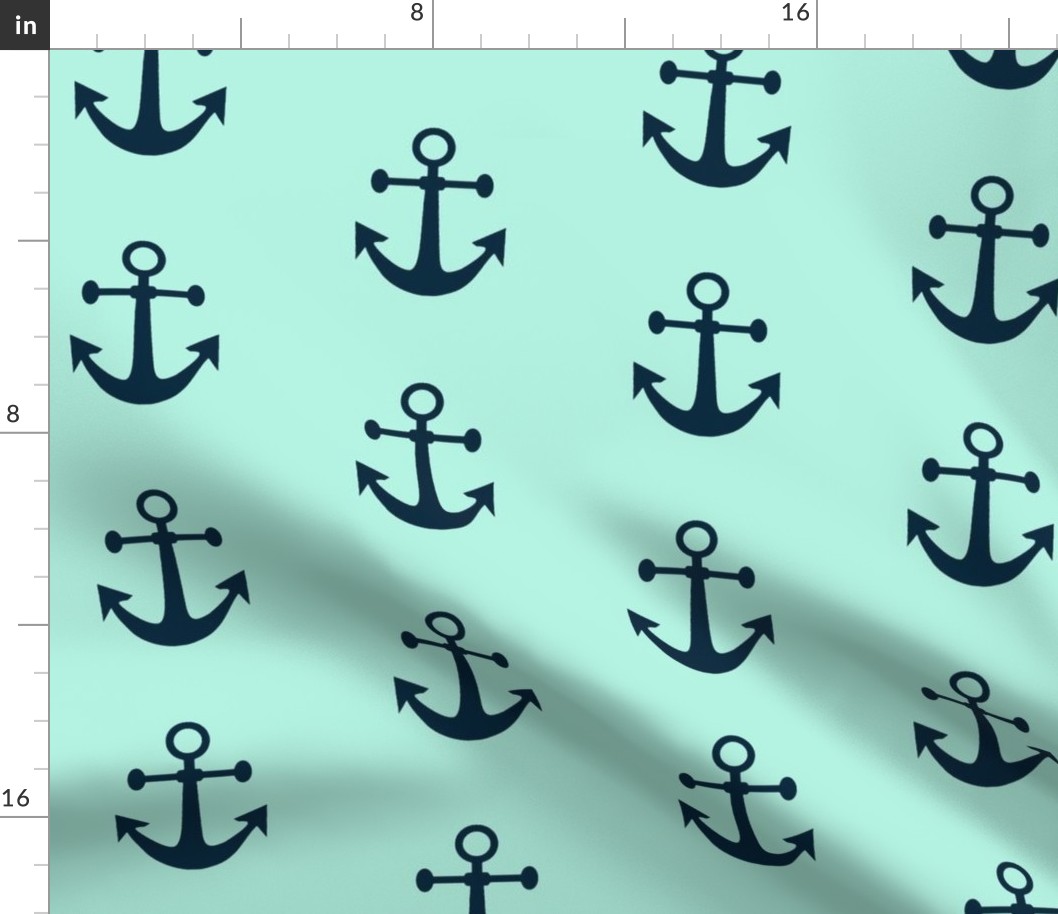 Anchors Aweigh in Nautical Navy and Mint