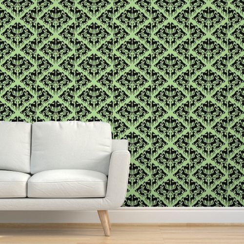 Vert Noir Cheval Damasse Spoonflower