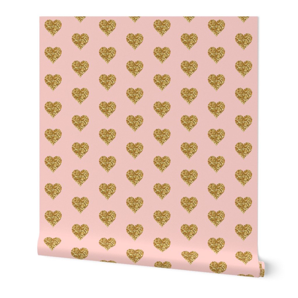 Gold Glitter Hearts on Pink