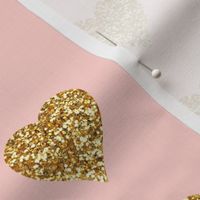 Gold Glitter Hearts on Pink