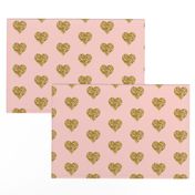 Gold Glitter Hearts on Pink