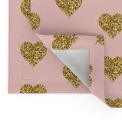 Gold Glitter Hearts on Pink