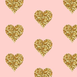 Gold Glitter Hearts on Pink