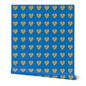 Gold Glitter Hearts on Blue