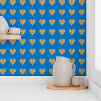 Gold Glitter Hearts on Blue