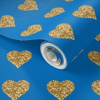 Gold Glitter Hearts on Blue