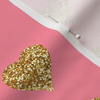 Gold Glitter Hearts on Pink