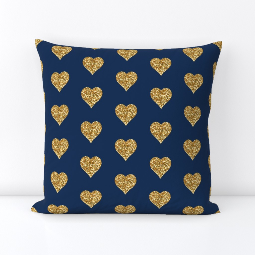 Gold Glitter Hearts on Navy