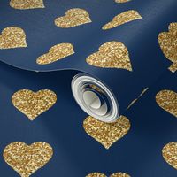 Gold Glitter Hearts on Navy