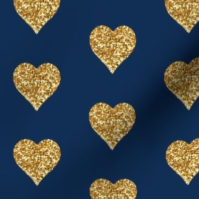Gold Glitter Hearts on Navy