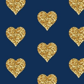 Gold Glitter Hearts on Navy