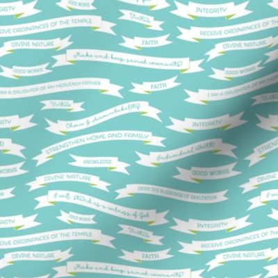 Young Women's Theme and Values Banner Fabric [Blue/White]]