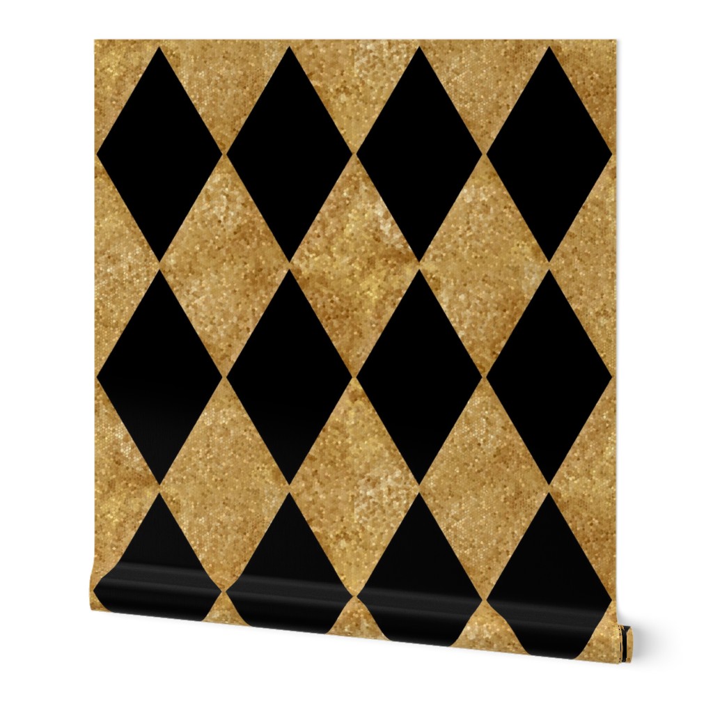 Harlequin Diamonds ~ Black and Antique Gold Mosaic  