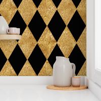 Harlequin Diamonds ~ Black and Antique Gold Mosaic  