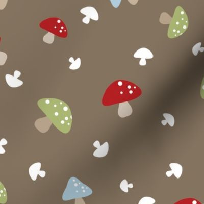 Woodland Mushrooms - Red on brown