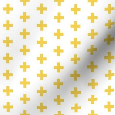 Small Mustard Crosses on White - Mustard Plus Sign - small version