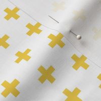 Small Mustard Crosses on White - Mustard Plus Sign - small version