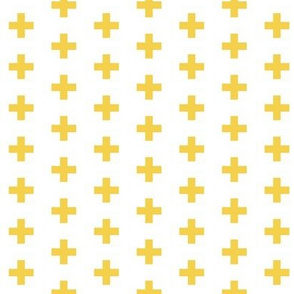 Small Mustard Crosses on White - Mustard Plus Sign - small version
