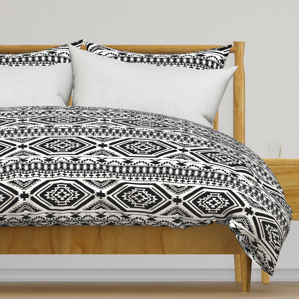 Aztec Geometric Pattern - Black and White, perfect repeats