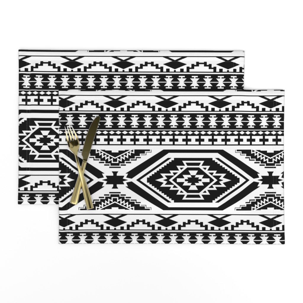 Aztec Geometric Pattern - Black and White, perfect repeats