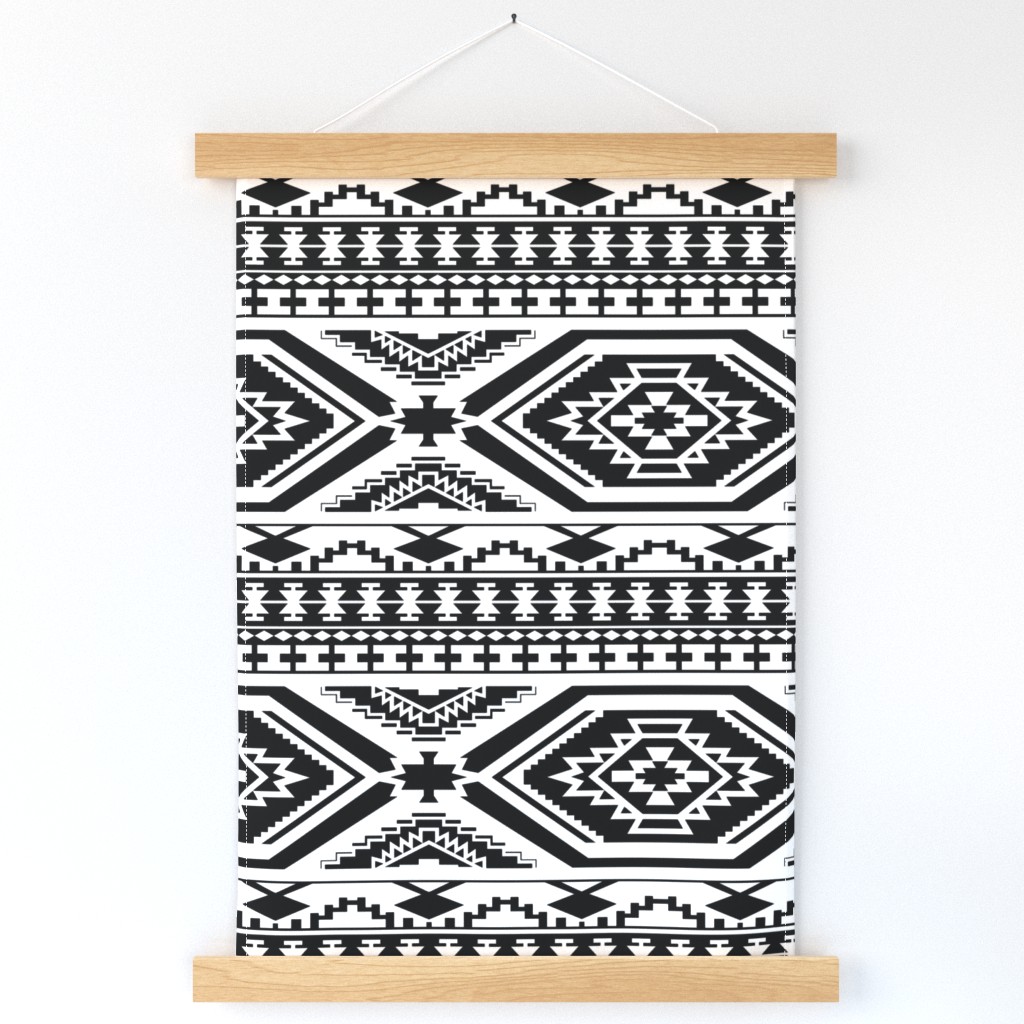 Aztec Geometric Pattern - Black and White, perfect repeats