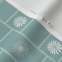 Small White Daisies in Simple Geometric Design, Vertical White Stripes