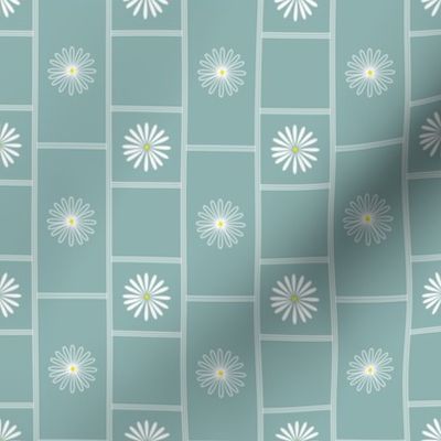 Small White Daisies in Simple Geometric Design, Vertical White Stripes