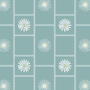 Small White Daisies in Simple Geometric Design, Vertical White Stripes