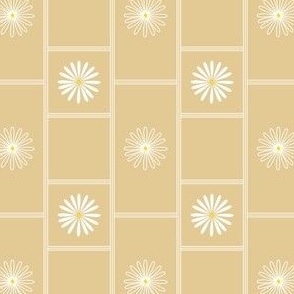 Small White Daisies with Vertical White Lines, Geometric on Goldenrod Yellow