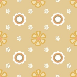 Simple Geometric Flowers in White and Mustard Yellow, Large Scale