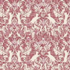 white on pink cat damask