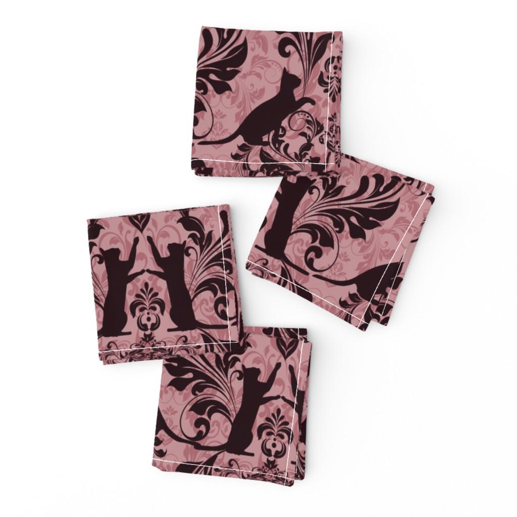 black on pink cat damask