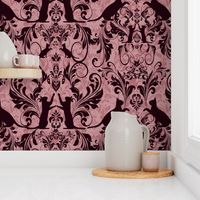 black on pink cat damask