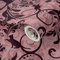 black on pink cat damask