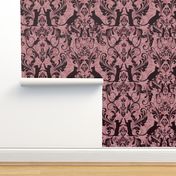 black on pink cat damask