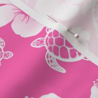 Pink And White Honu And Hibiscus Flowers