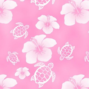 Soft Pink Honu And Hibiscus Flowers