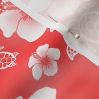 Soft Red Honu And Hibiscus Flowers