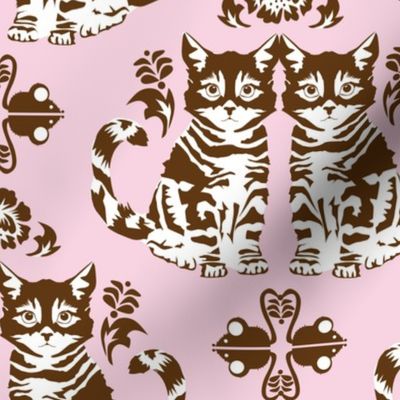 Kittens & Toy Mice Damask