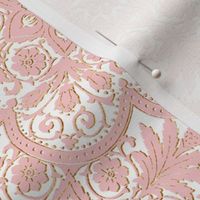   Bourgogne Tile ~  Dauphine Pink with Gilt Gold on White
