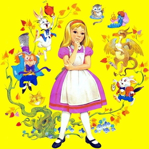 vintage alice wonderland mad hatter white rabbit tea pot party mouse caterpillar gryphon fantasy Cheshire cat mushrooms trees girls fairy tales story Lewis Carroll