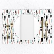 Geometric vintage feathers pastel arrows in mint and coral illustration pattern