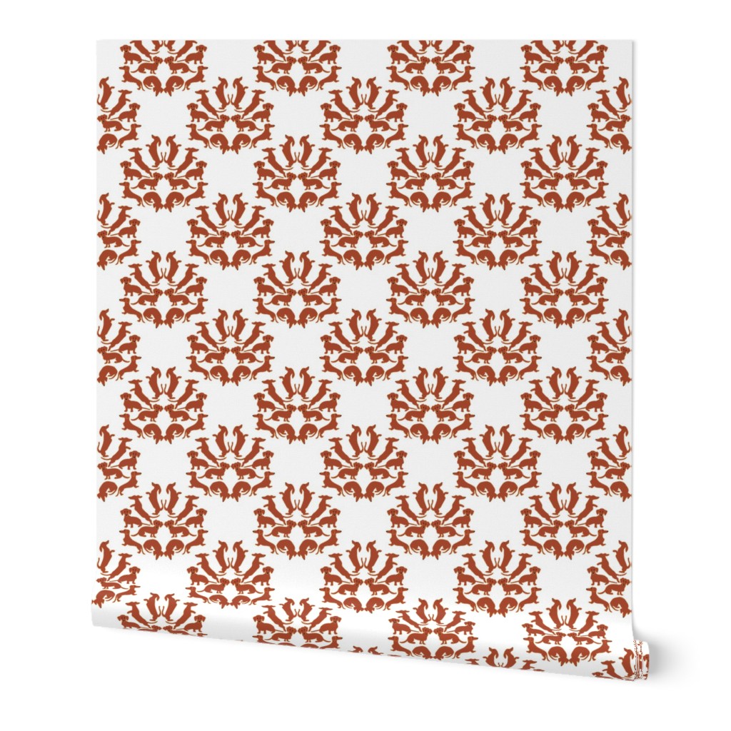 Doxie Damask on white