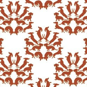 Doxie Damask on white