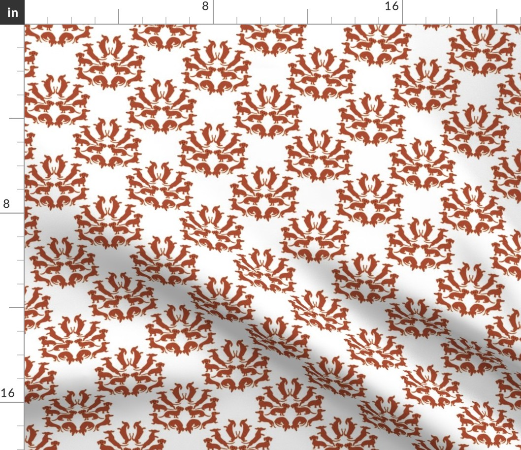 Doxie Damask on white