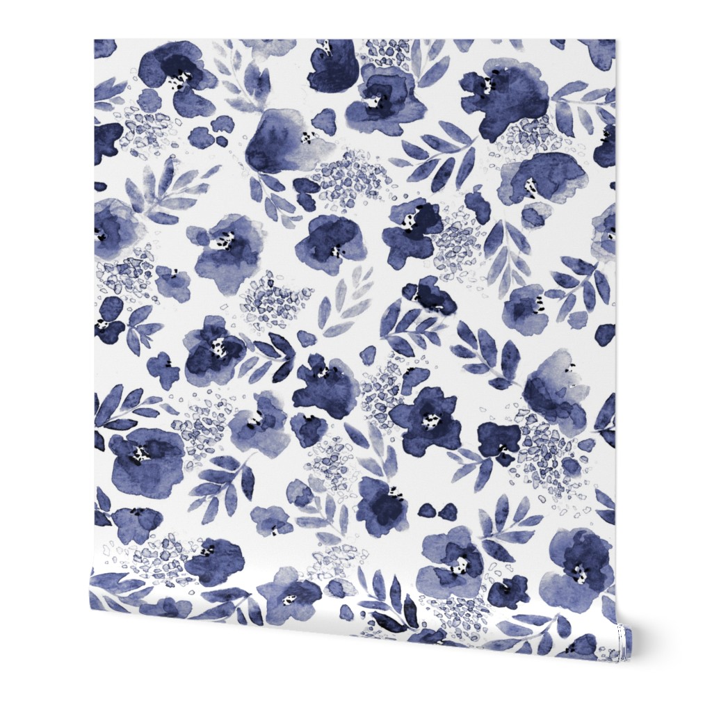 Floret Flower Print in Indigo Navy