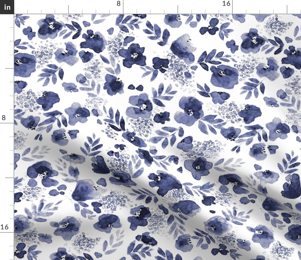 Floret Flower Print in Indigo Navy