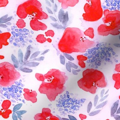 Floret Floral Pattern in Red and Lilac